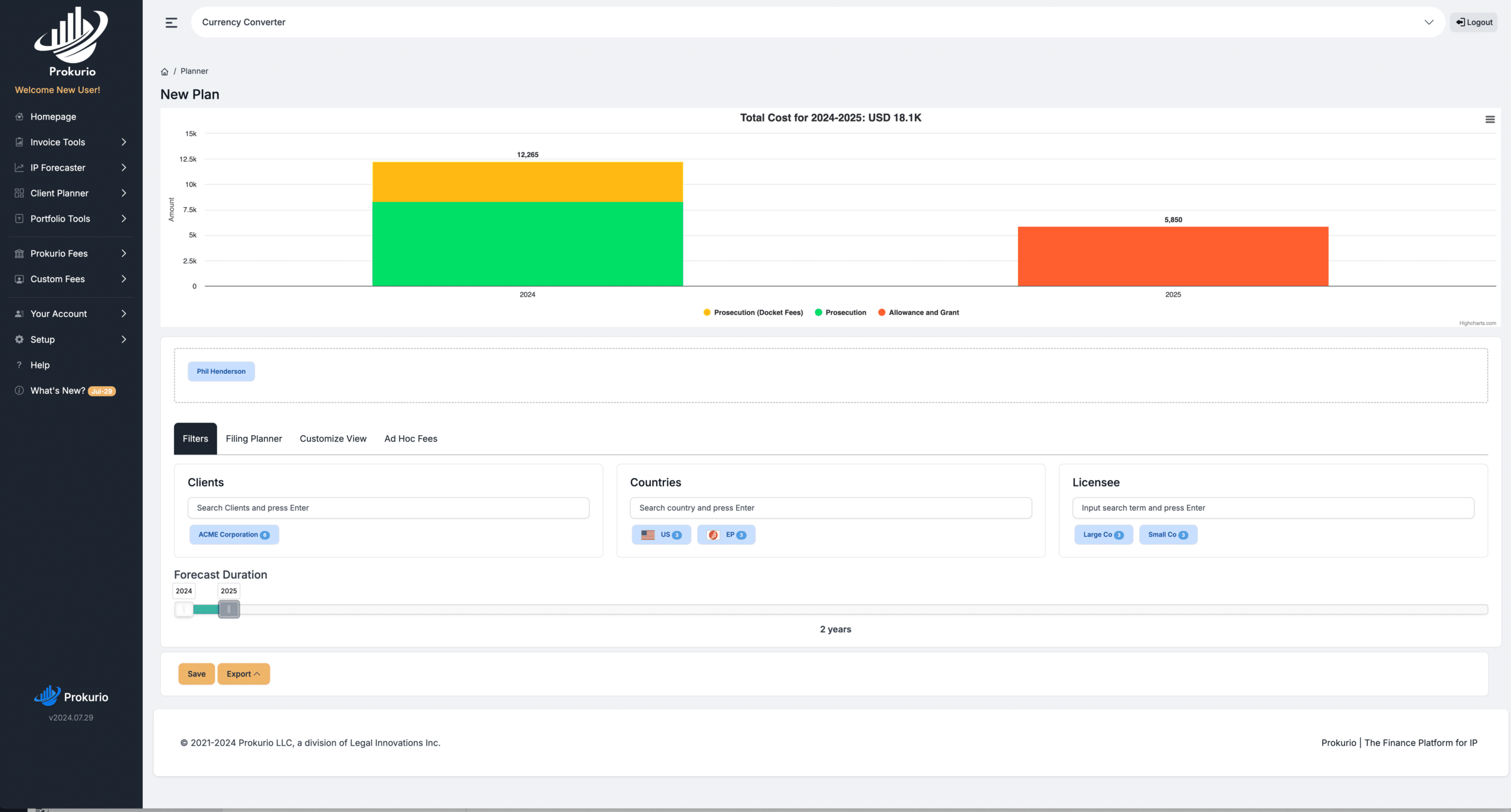 IP Estimator client planner docket integration